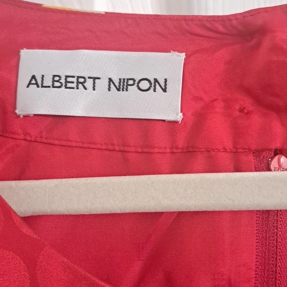 Vintage Albert Nipon Silk Red Dress with Subtle Patterns Sz 2 - Picture 5 of 8